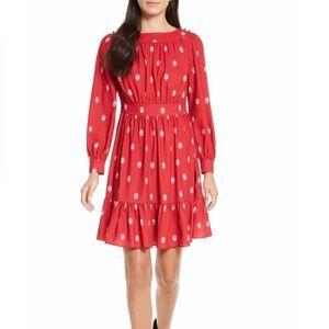 Kate Spade Ooh La La Russian Nesting Dolls Ruffled Dress in Charm Red